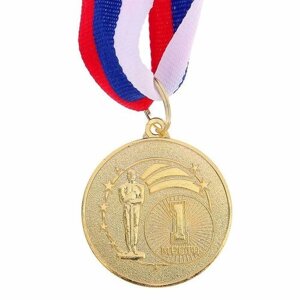 Медаль призовая Командор - 1 место, с лентой, цвет золотой, d - 3.5 см, 1 шт