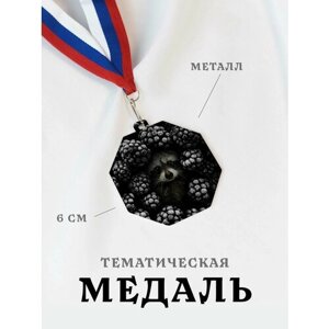 Медаль сувенирная спортивная подарочная Енот и Ежевика, металлическая на ленте триколор