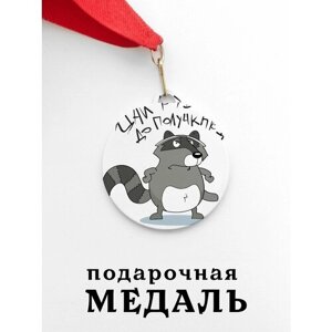 Медаль сувенирная спортивная подарочная Енот, металлическая на красной ленте