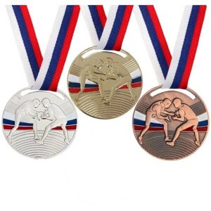 Медаль тематическая «Борьба», серебро, d=5 см