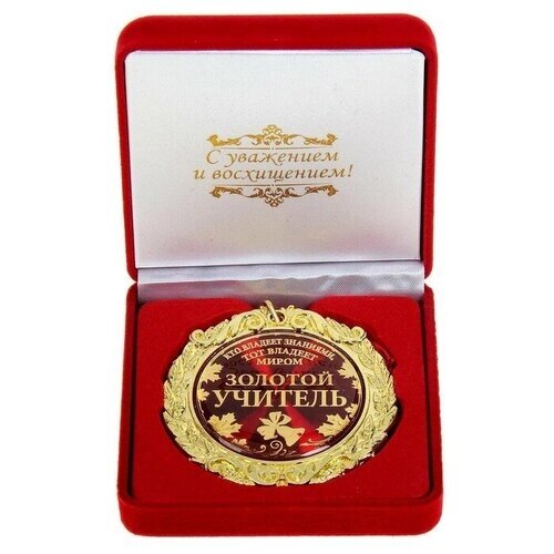 Медаль в бархатной коробке "Золотой учитель" диам. 7 см
