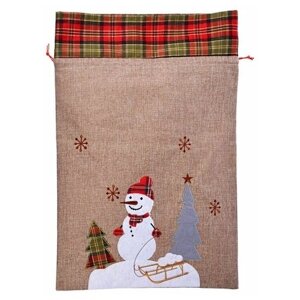 Мешок для подарков зима ПО-шотландски - снеговик, джут, 70 см, Koopman International AAF518060-снеговик