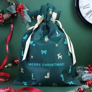 Мешок подарочный "Рождественские мелочи" зелёный, 27 x 40 см, 5 шт.