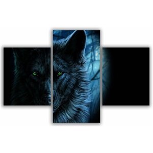 Модульная картина для интерьера черный волк 120x80 см