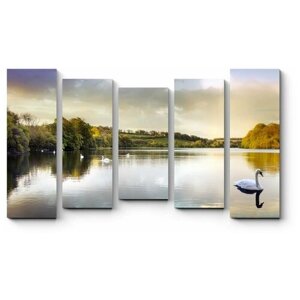 Модульная картина Лебеди в шотландском озере 120x72