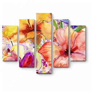 Модульная картина Нежные цветы, акварель 115x92