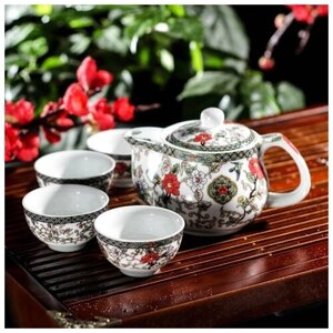 Набор для чайной церемонии керамический «Цветение», 5 предметов: 4 пиалы 30 мл, чайник 200 мл (комплект из 2 шт)