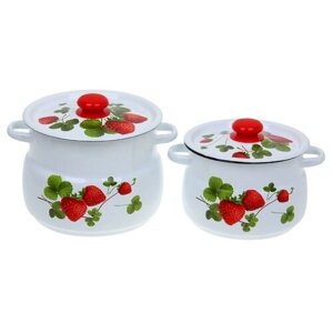 Набор эмалированной посуды 2 предмета Летняя ягода, объем 5,5л; 4л / набор кастрюль эмалированных