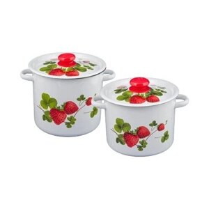 Набор эмалированной посуды белый Летняя ягода (кастрюли 3,5л; 5,5л) N20B56 / набор кастрюль