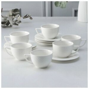 Набор фарфоровый чайный Wilmax «Юлия Высоцкая», на 6 персон, 12 предметов: 6 чашек 240 мл, 6 блюдец, цвет белый