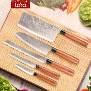 Набор ножей LARA LR05-14, 5 предметов в комплекте, нержавеющая сталь, рукоятка Дерево, Сталь