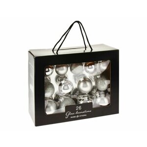 Набор стеклянных шаров праздничный аккорд - сверкающее серебро, 4 /5 /6 см, 26 шт, Koopman International AVK100010
