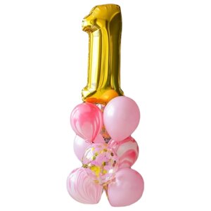 Набор воздушных шаров Страна Карнавалия 1 годик, золотистый/розовый, 10 шт.