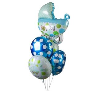 Набор воздушных шаров Страна Карнавалия Рождение мальчика, коляска, разноцветный, 5 шт.