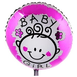Надувной фольгированный шар "Baby girl" с рисунком розового цвета для новорожденной девочки на встречу из роддома, в наборе 2 шара