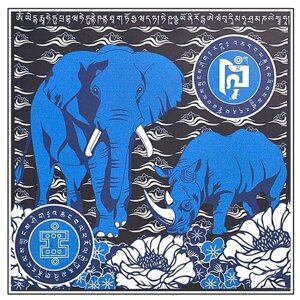 Наклейка синий слон и носорог фэн-шуй, интерьерные наклейки набор 3 шт.