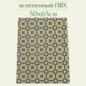 Напольный коврик для ванной из вспененного ПВХ 65x50 см, желтый/зеленый/белый, с рисунком