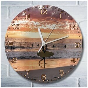 Настенные часы УФ Спорт сёрфинг (интерьер, экстрим, море, закат, рассвет) - 1297