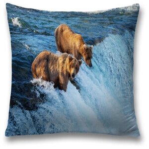 Наволочка декоративная на молнии, чехол на подушку JoyArty "Медведи на реке" 45х45 см