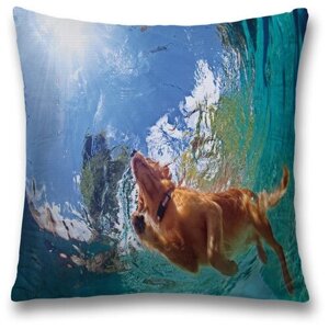 Наволочка декоративная на молнии, чехол на подушку JoyArty "Плавание собаки" 45х45 см