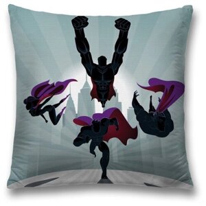 Наволочка декоративная на молнии, чехол на подушку JoyArty "Супергерои на страже" 45х45 см