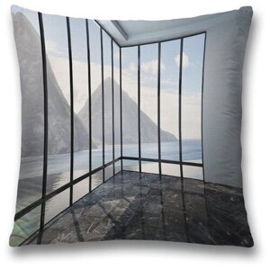 Наволочка декоративная на молнии, чехол на подушку JoyArty "Веранда с видом на горы" 45х45 см