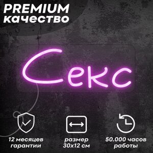 Неоновая вывеска / светильник 'С*кс'фиолетовый, 30х12 см, неон 8 мм, пульт ДУ