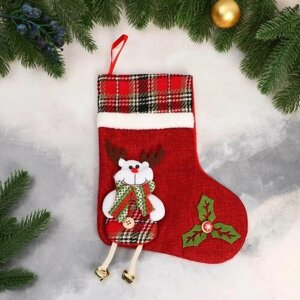 Носок для подарков Зимнее волшебство - Лосяш с длинными ножками, 19х25 см, красный, 1 шт