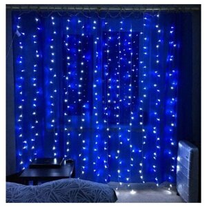 Новогодняя гирлянда-занавеска штора LED 3*3 м. (синий)