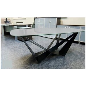 Обеденный стол Scorpio для офиса серый, офисный стол переговоров с дизайнерскими металлическими опорами «Паук»