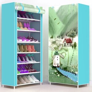Обувница, тканевый шкаф для обуви, стеллаж для обуви GEEK LIFE, шкаф для хранения "Пейзаж", голубой
