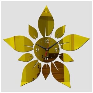 Оригинальные кварцевые настенные 3D часы MIRRON T187 З/Кварцевый бесшумный механизм/Часы конструктор/Часы наклейка/Часы в форме цветка, лепестков/Золотой цвет