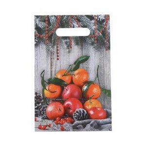 Пакет "Композиция с мандаринами", полиэтиленовый с вырубной ручкой, 20х30 см, 30 мкм, 100 шт.