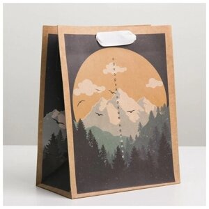 Пакет подарочный крафтовый вертикальный, упаковка, «Горы», MS 18 х 23 х 8 см