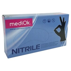 Перчатки нитриловые неопудренные MediOk, 50 пар, 100 шт, черные, размер М
