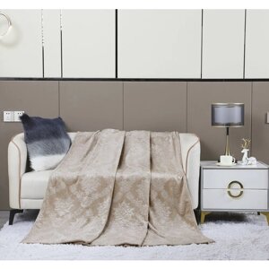 Плед 180х200 2-спальный Cleo Parma беж, покрывало на кровать и диван пушистое с рисунком, велсофт