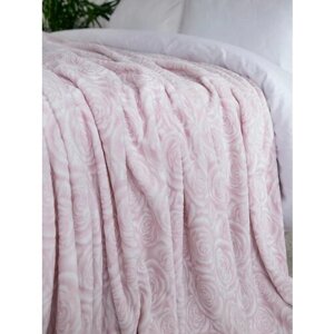 Плед 180х200 на кровать диван пушистый покрывало, ОТК "Роза", розовый