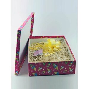 Подарочная коробка 40*28*10 с бантом, открыткой и наполнителем - идеальное решение для стильной упаковки подарков