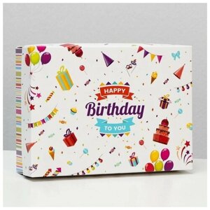 Подарочная коробка сборная "С днем рождения", белая, 21 х 15 х 5,7 см