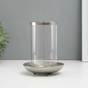 Подсвечник керамика, стекло на 1 свечу "Моро" d=8 см серебро 12х12х17,2 см
