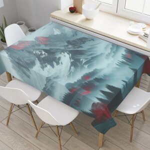 Прямоугольная тканевая скатерть на стол JoyArty с рисунком "Отблески в горах" 120 на 145 см