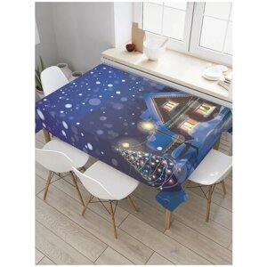 Прямоугольная водоотталкивающая тканевая скатерть на стол JoyArty с рисунком "Новогодняя сказка", 145x180 см