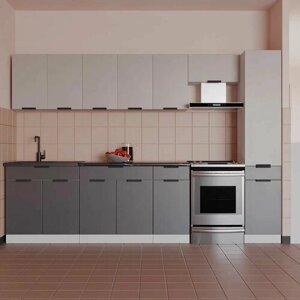 Прямой кухонный гарнитур Фаворит 3.0 м, Серый камень/Антрацит ( тёмно-серый).