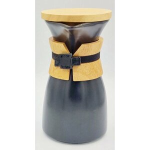 Пуровер для заваривания кофе Чёрный 550мл из керамики с деревянным холдером