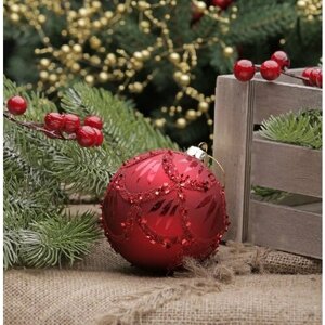 Рождественская декорация (Шар стеклянный красного цвета, диаметр 8 см)