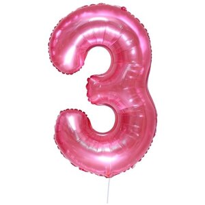 Шар фольгированный 32"Цифра 3», цвет прозрачно-розовый (комплект из 14 шт)
