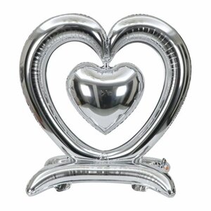 Шар фольгированный 36"Сердце», на подставке, серебро, под воздух