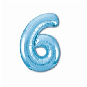 Шар фольгированный 40"Цифра 6", цвет холодный голубой Slim