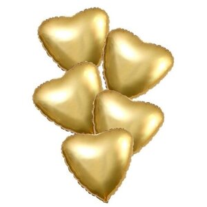 Шары фольгированные 19"Сердца", набор 5 шт, мистик золото