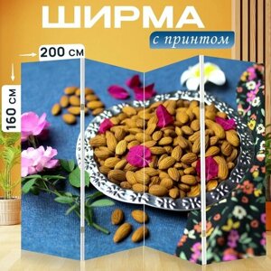 Ширма "Миндаль, орехи, цветы" раскладная перегородка для зонирования с принтом на холсте